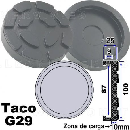 G29 Taco de goma de 100 mm para elevadores Ravagioli, Sirio, Space y otros...
