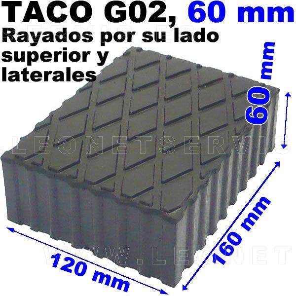 G02 Taco de goma 160x120 mm, altura 60 mm, para elevadores de taller 