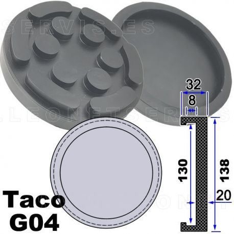 G04 Taco de goma 138mm. para elevador de taller Cascos