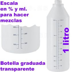 Botella de plástico HPDE de rotulada en mls. y en %. 1 litro