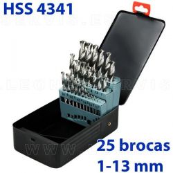 Juego de 25 brocas helicoidales HSS 4341. Medidas de1-13 mms